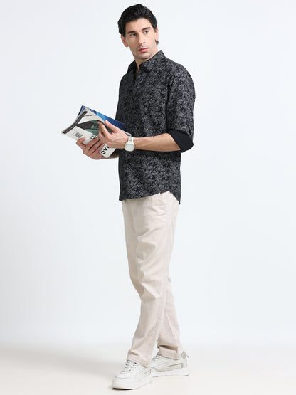 100% Cotton Oxford Print black Shirt