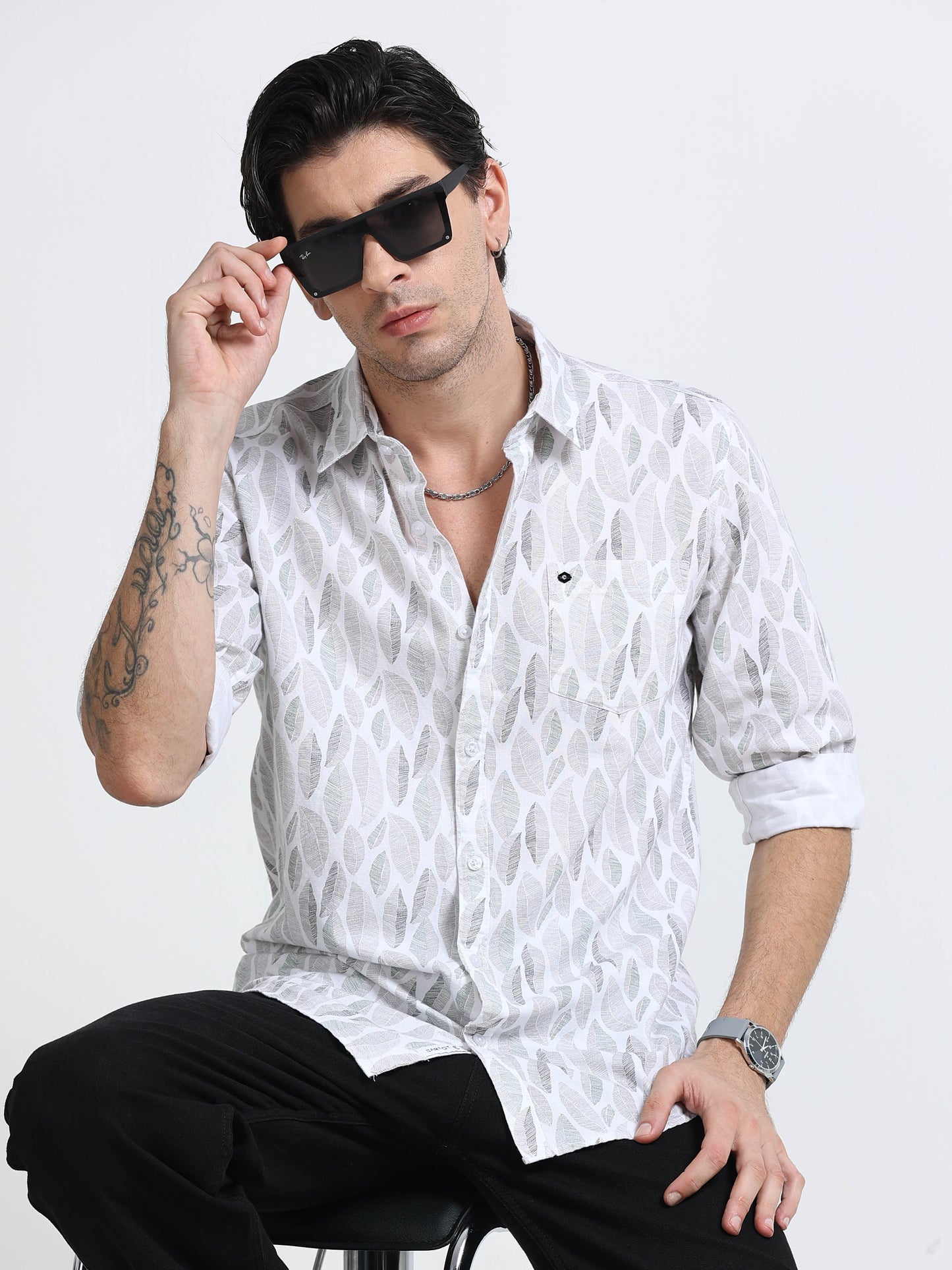 100% Cotton Oxford Print white Shirt