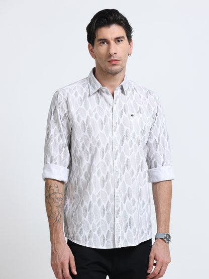 100% Cotton Oxford Print white Shirt