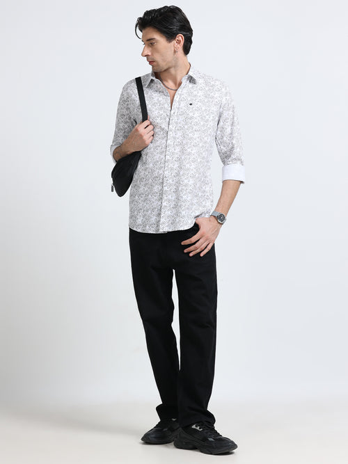 100% Cotton Oxford Print white Shirt