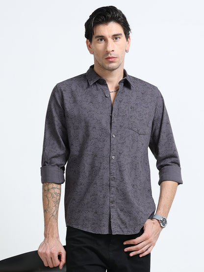 100% Cotton Oxford Print grey Shirt