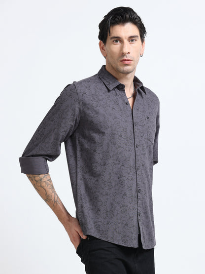100% Cotton Oxford Print grey Shirt