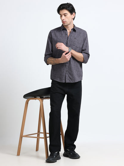 100% Cotton Oxford Print grey Shirt