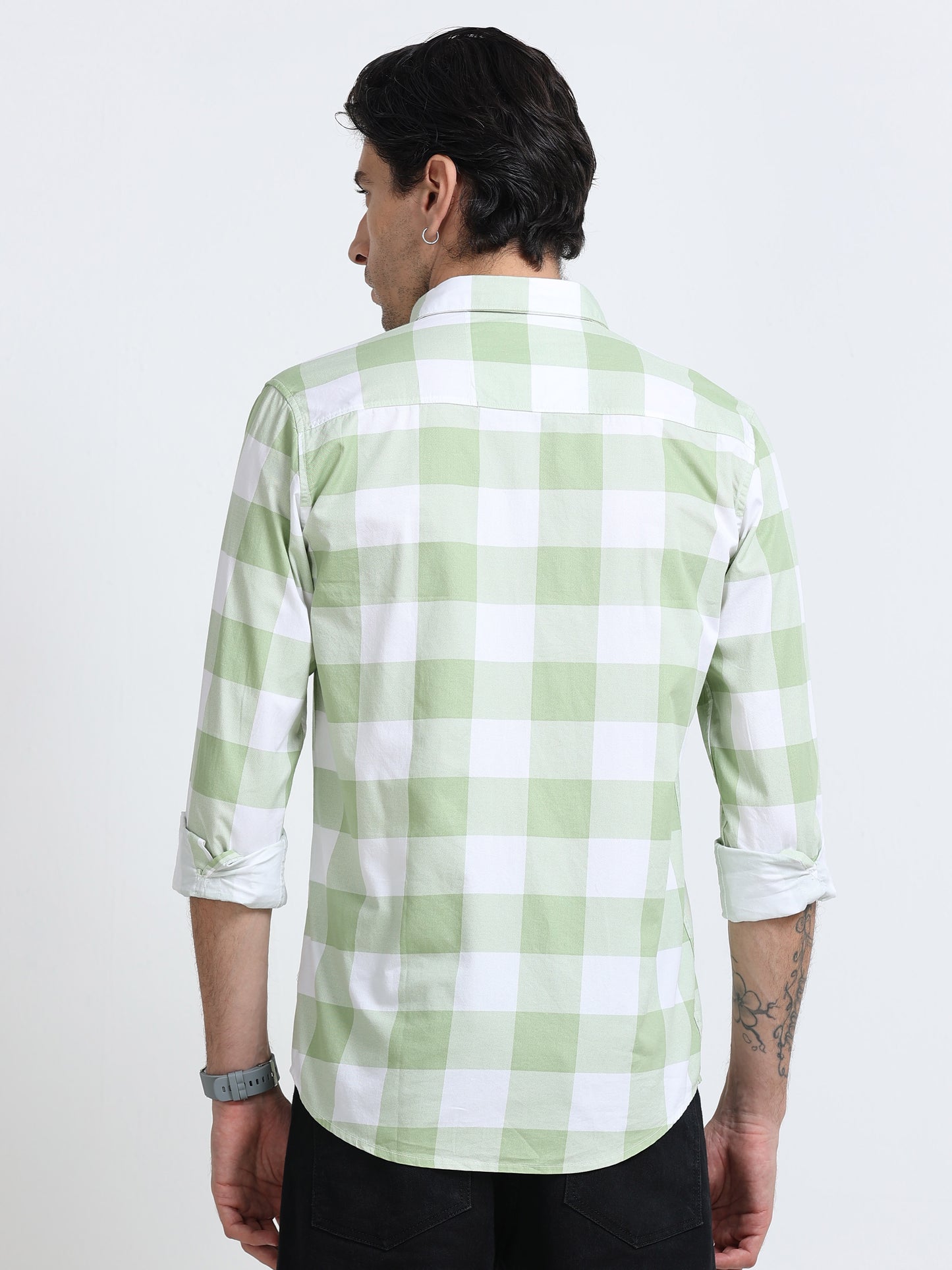100% Cotton Twill Checks green Shirt