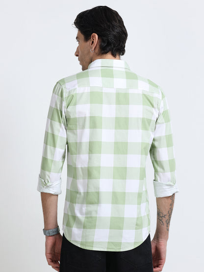 100% Cotton Twill Checks green Shirt