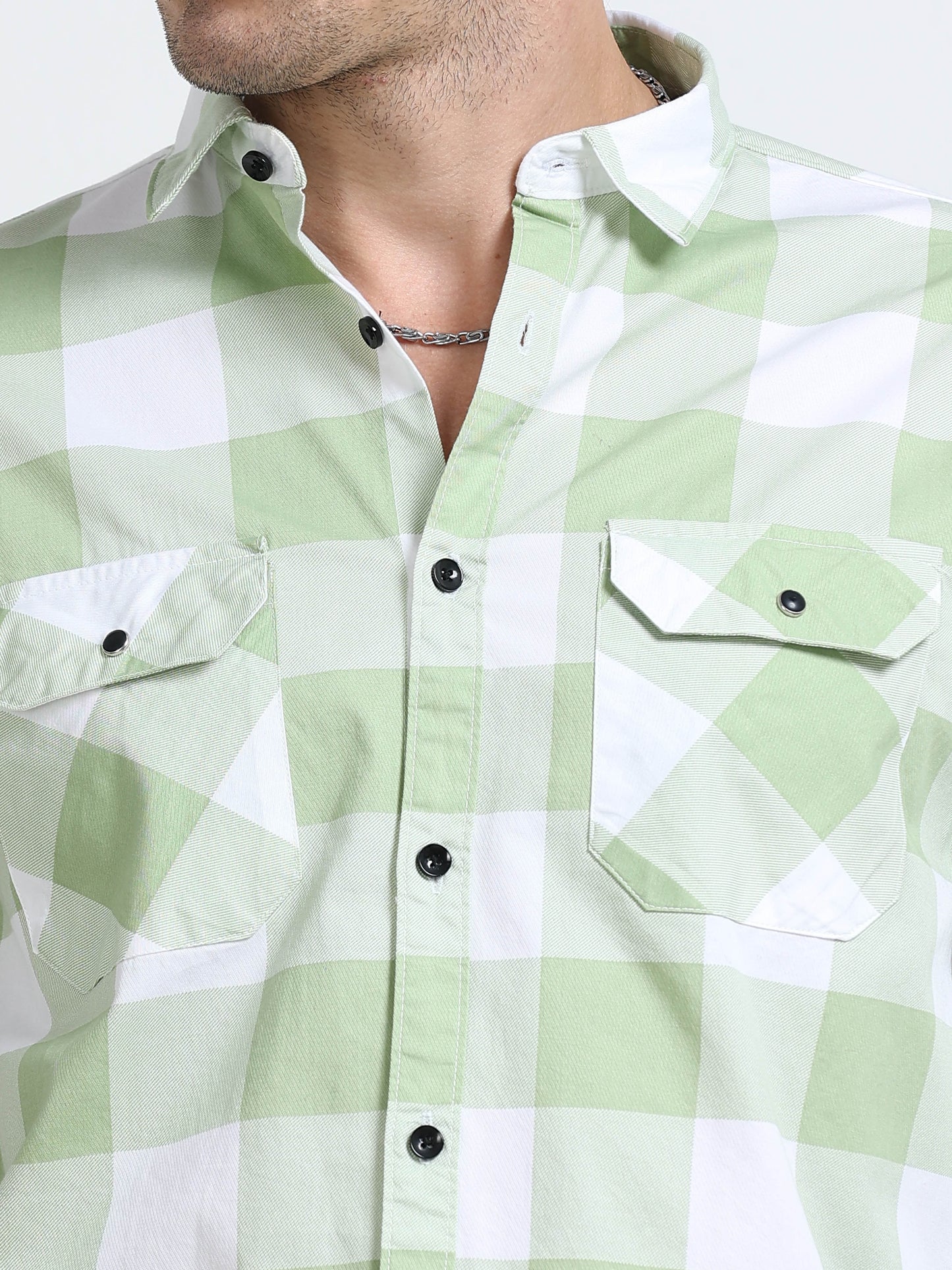 100% Cotton Twill Checks green Shirt