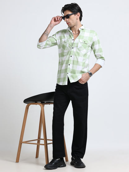 100% Cotton Twill Checks green Shirt