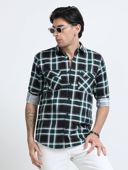 100% Cotton Twill Checks green Shirt