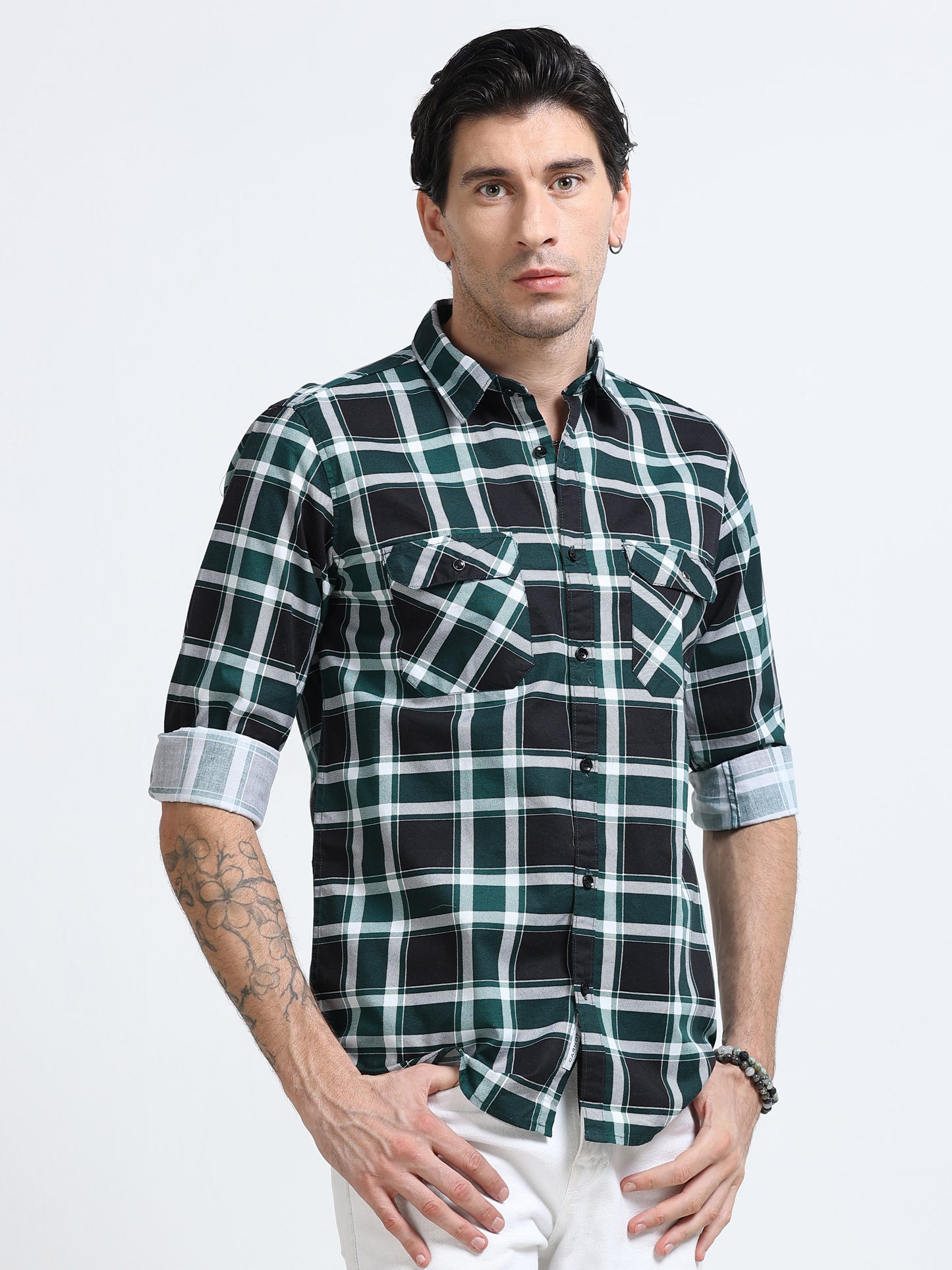 100% Cotton Twill Checks green Shirt