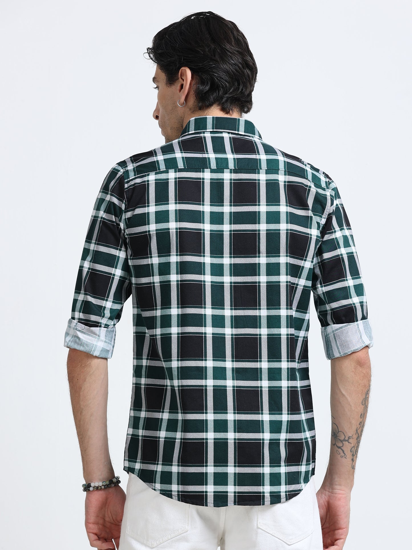 100% Cotton Twill Checks green Shirt
