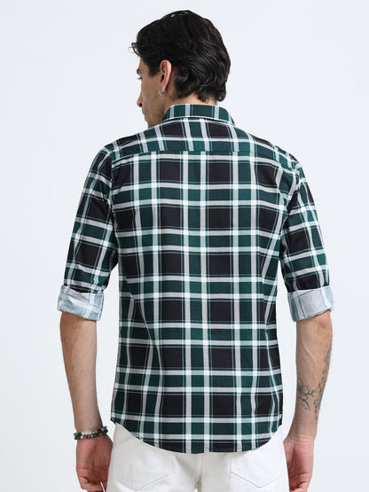 100% Cotton Twill Checks green Shirt