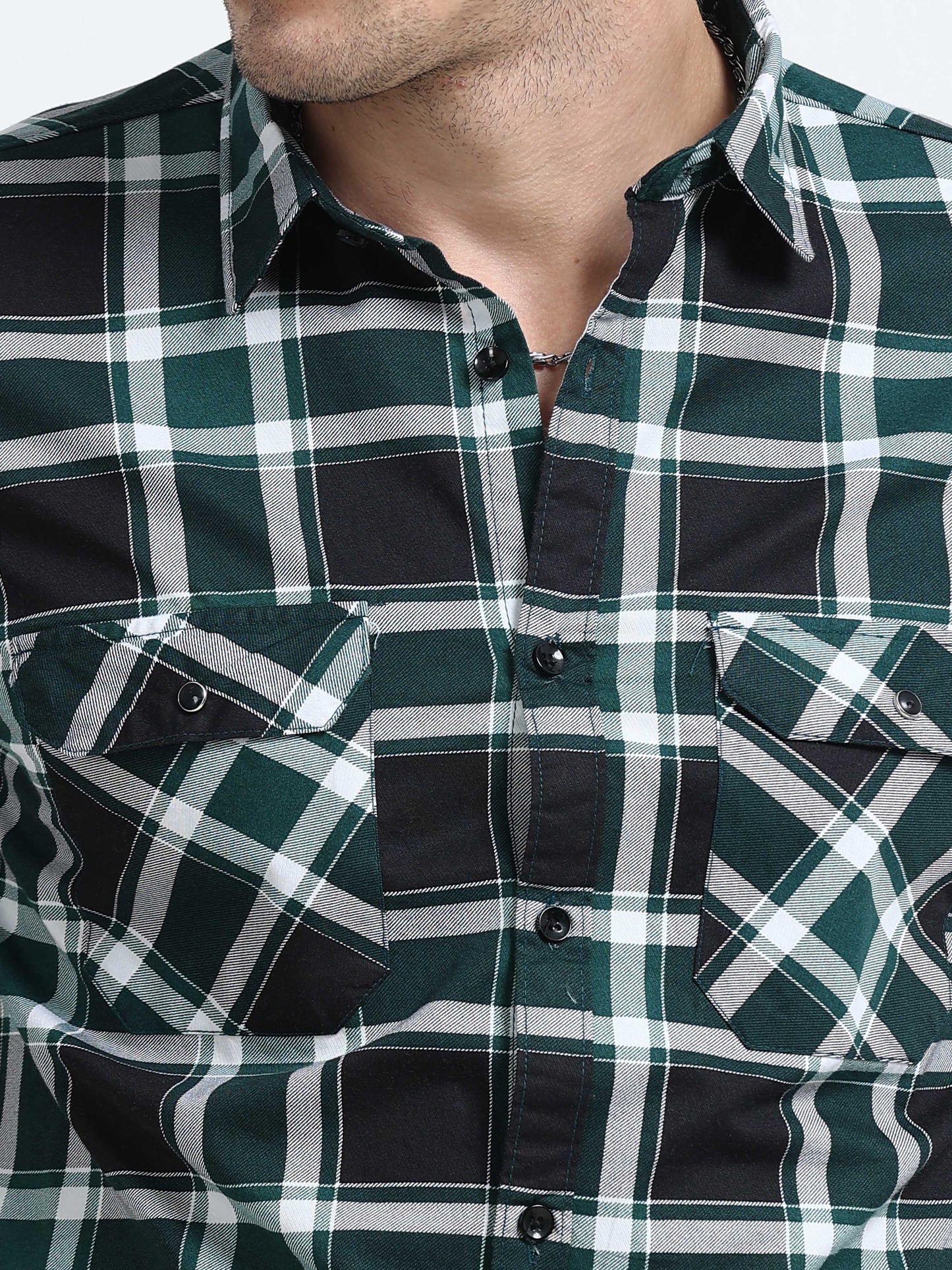 100% Cotton Twill Checks green Shirt