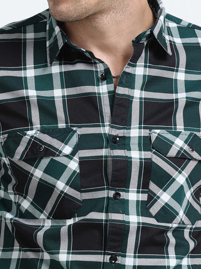 100% Cotton Twill Checks green Shirt
