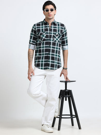100% Cotton Twill Checks green Shirt