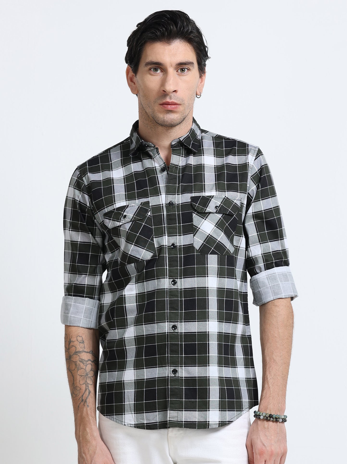 100% Cotton Twill Checks green Shirt