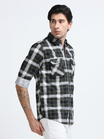 100% Cotton Twill Checks green Shirt