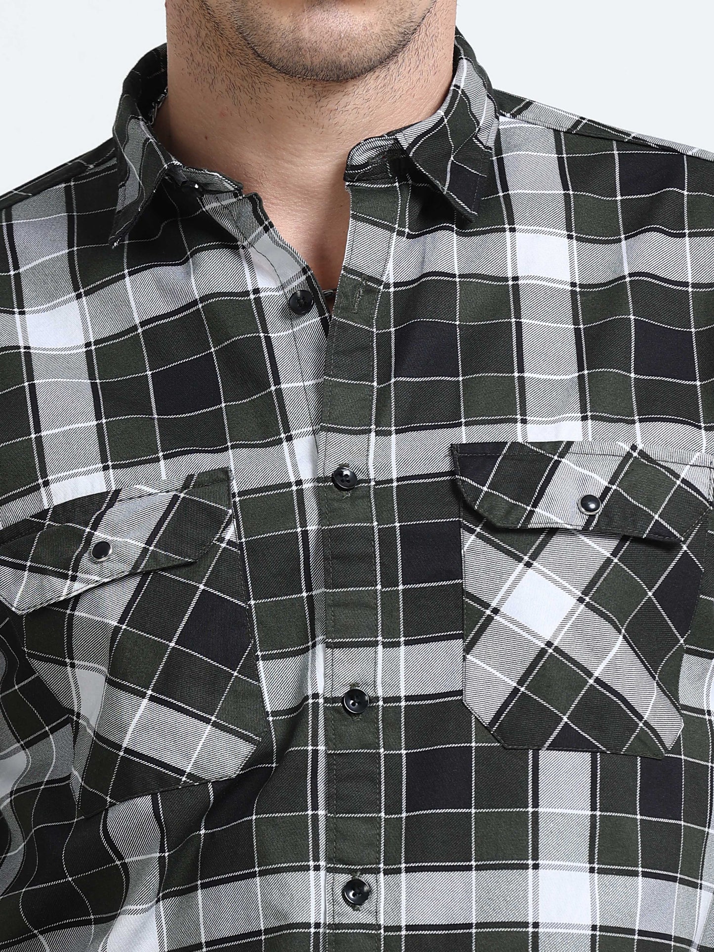 100% Cotton Twill Checks green Shirt