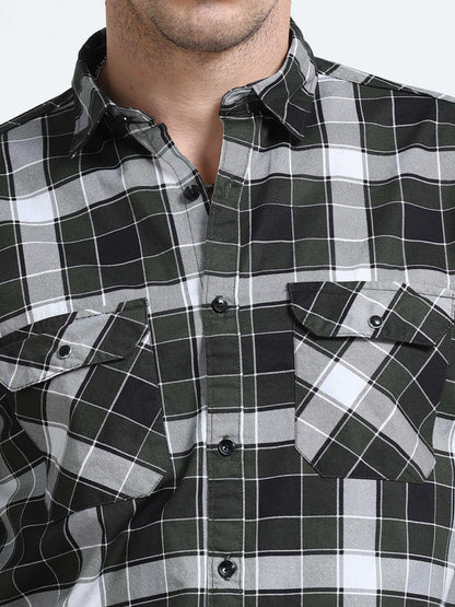 100% Cotton Twill Checks green Shirt