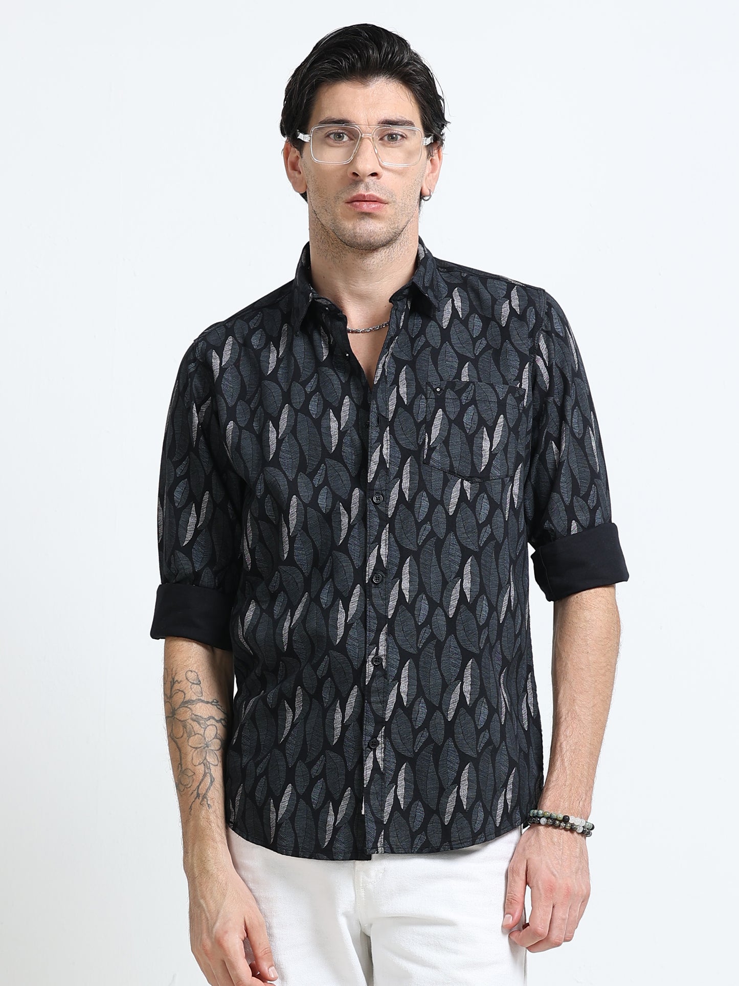 100% Cotton Oxford Print black Shirt