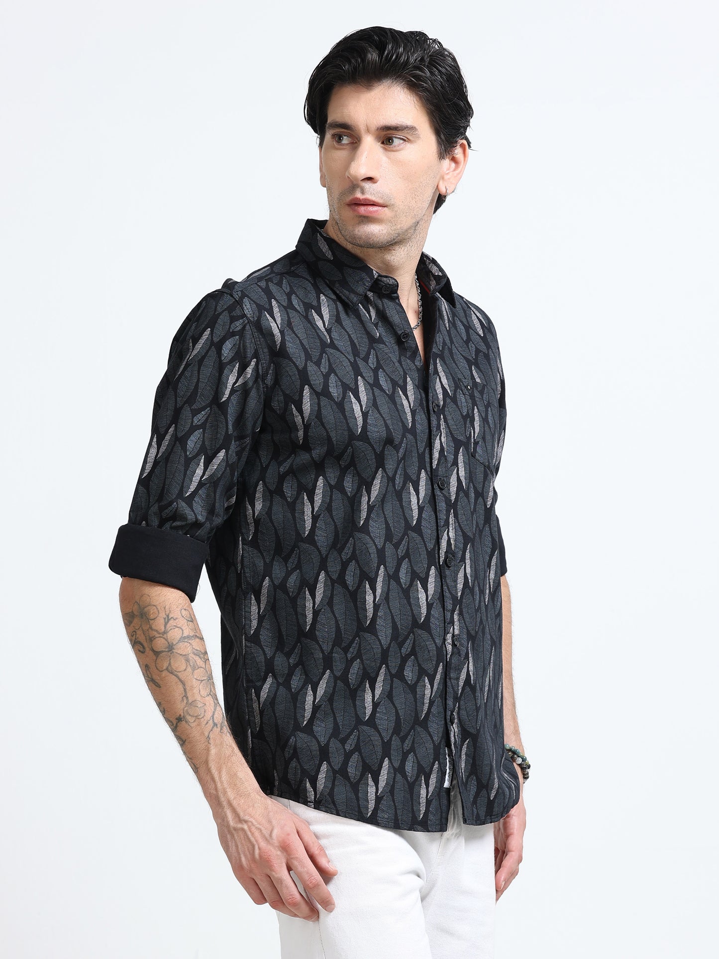 100% Cotton Oxford Print black Shirt