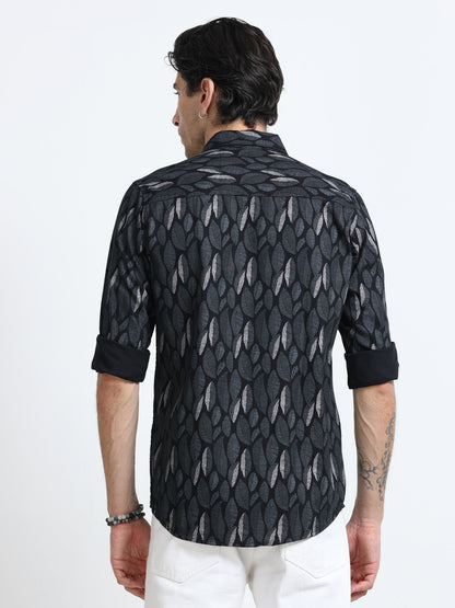 100% Cotton Oxford Print black Shirt