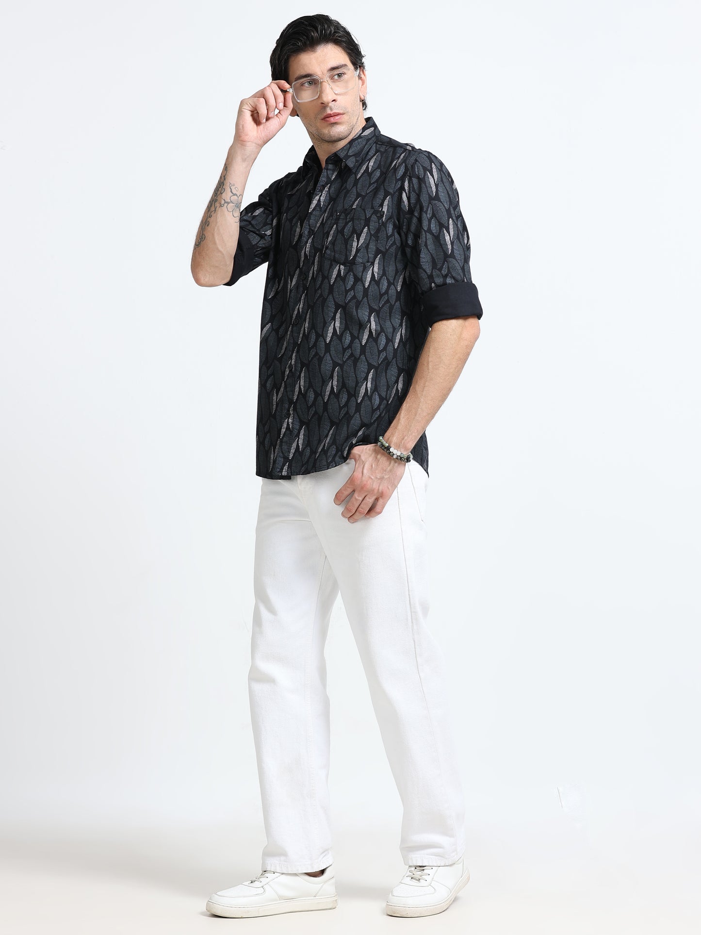 100% Cotton Oxford Print black Shirt