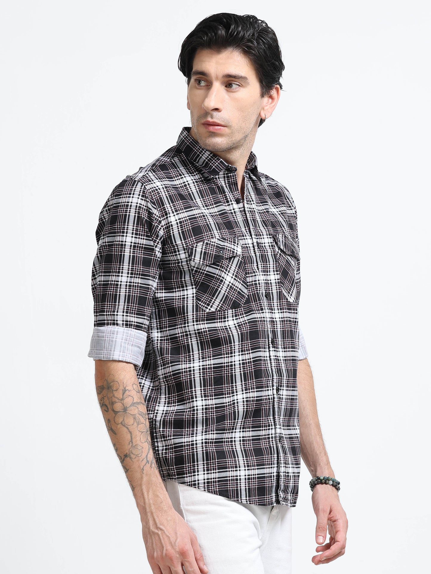 100% Cotton Twill Checks maroon Shirt