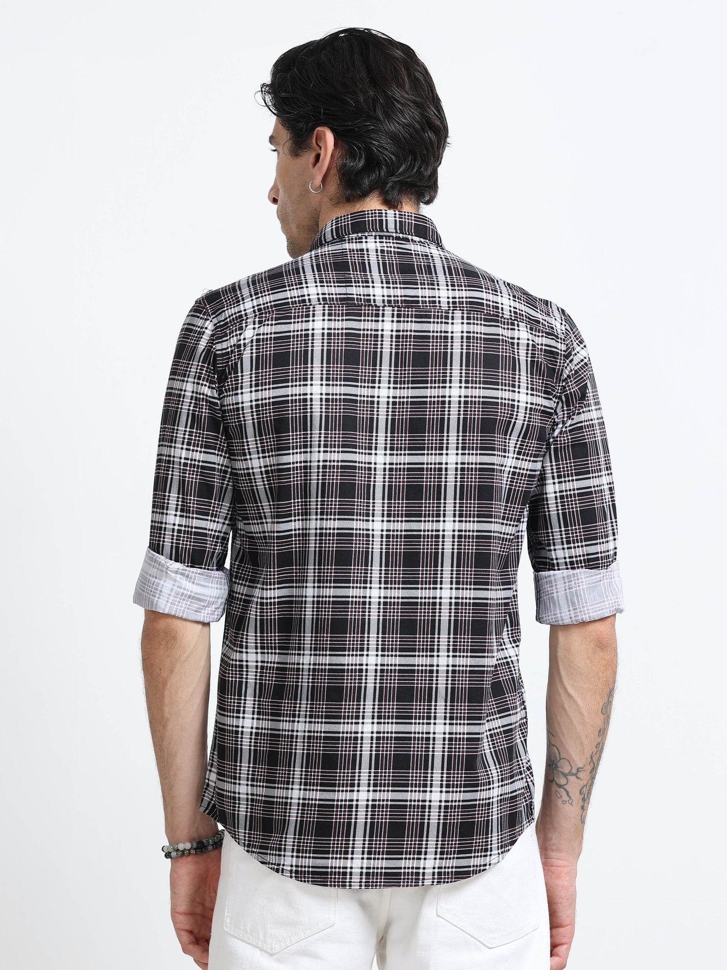 100% Cotton Twill Checks maroon Shirt