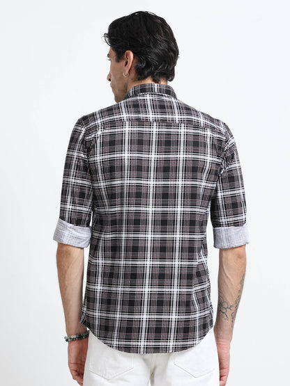 100% Cotton Twill Checks maroon Shirt