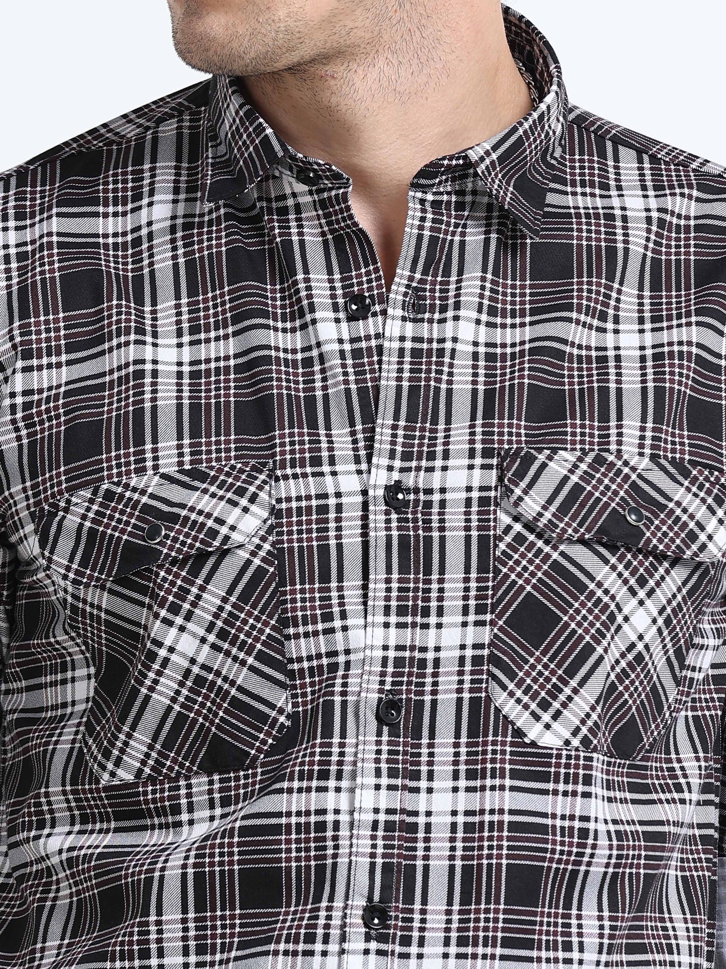 100% Cotton Twill Checks maroon Shirt