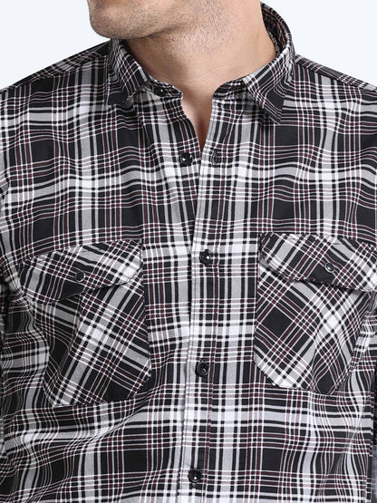100% Cotton Twill Checks maroon Shirt