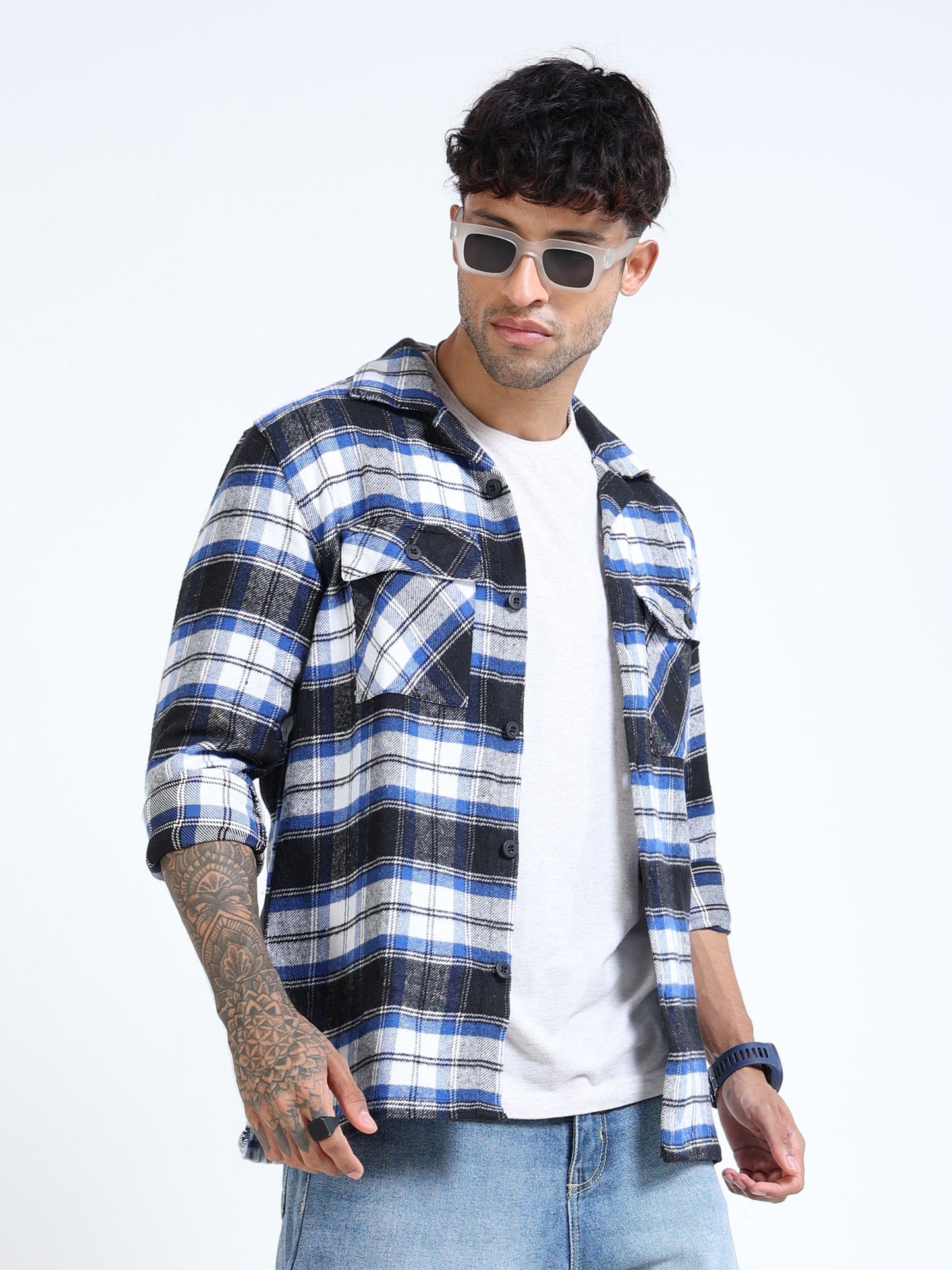 Twill Brushed Checks blue Shirt
