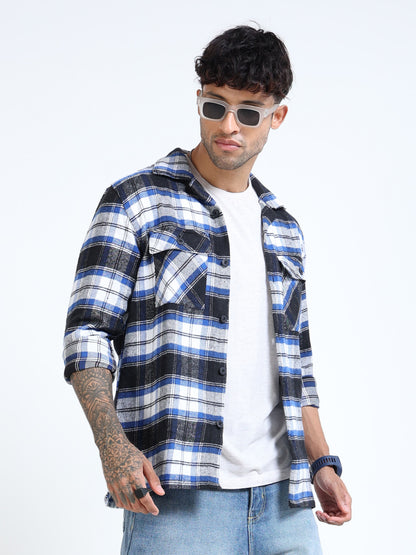 Twill Brushed Checks blue Shirt
