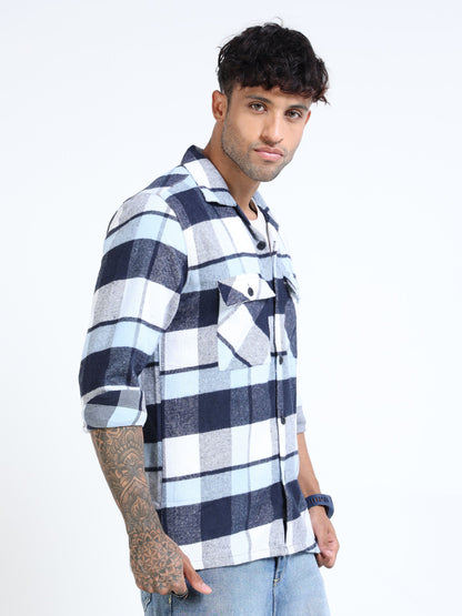 Twill Brushed Checks sky blue Shirt