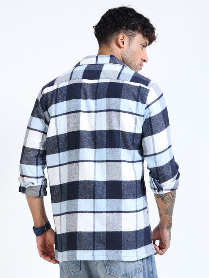 Twill Brushed Checks sky blue Shirt