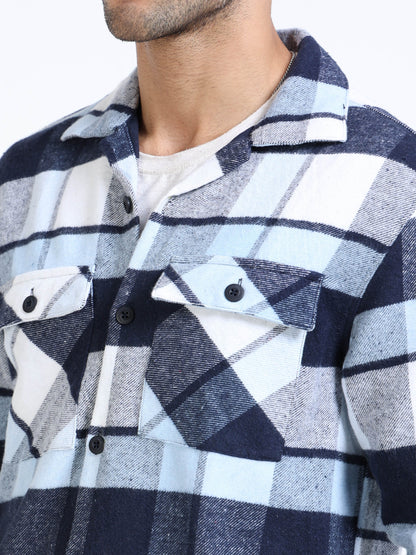 Twill Brushed Checks sky blue Shirt