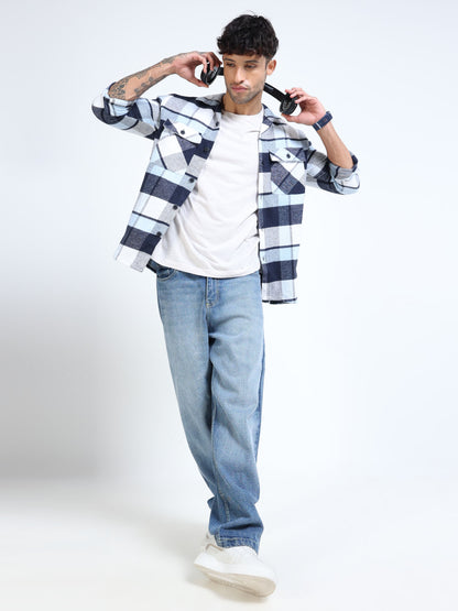 Twill Brushed Checks sky blue Shirt