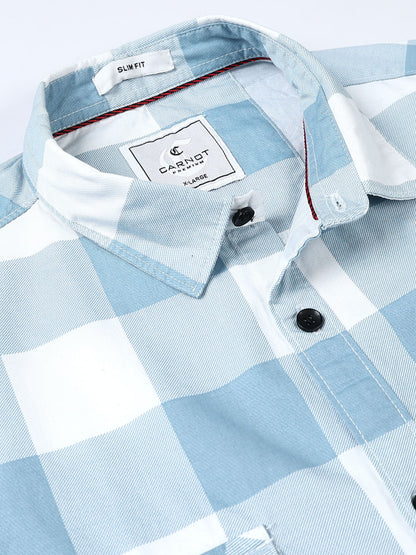 100% Cotton Twill Checks blue Shirt