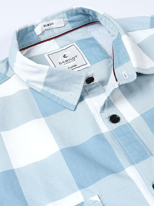 100% Cotton Twill Checks blue Shirt