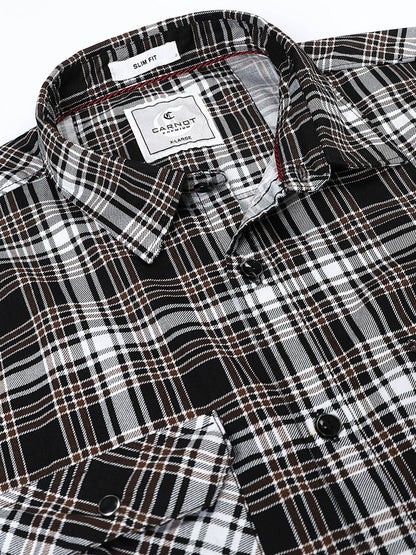 100% Cotton Twill Checks brown Shirt