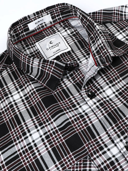 100% Cotton Twill Checks maroon Shirt