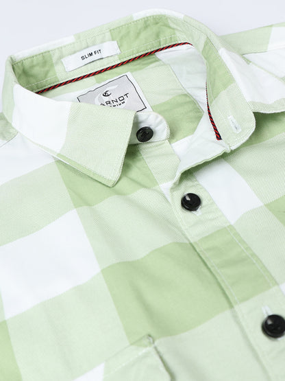 100% Cotton Twill Checks green Shirt