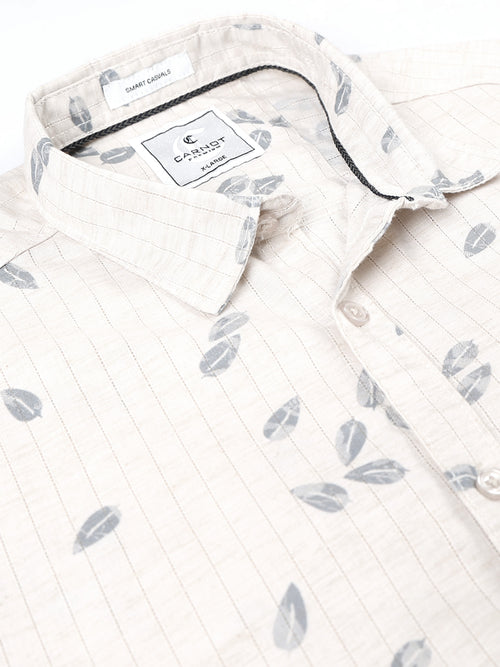 100% Cotton lino Print beige Shirt
