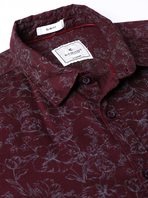 100% Cotton Oxford Print maroon Shirt