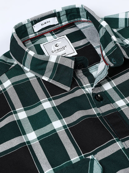 100% Cotton Twill Checks green Shirt
