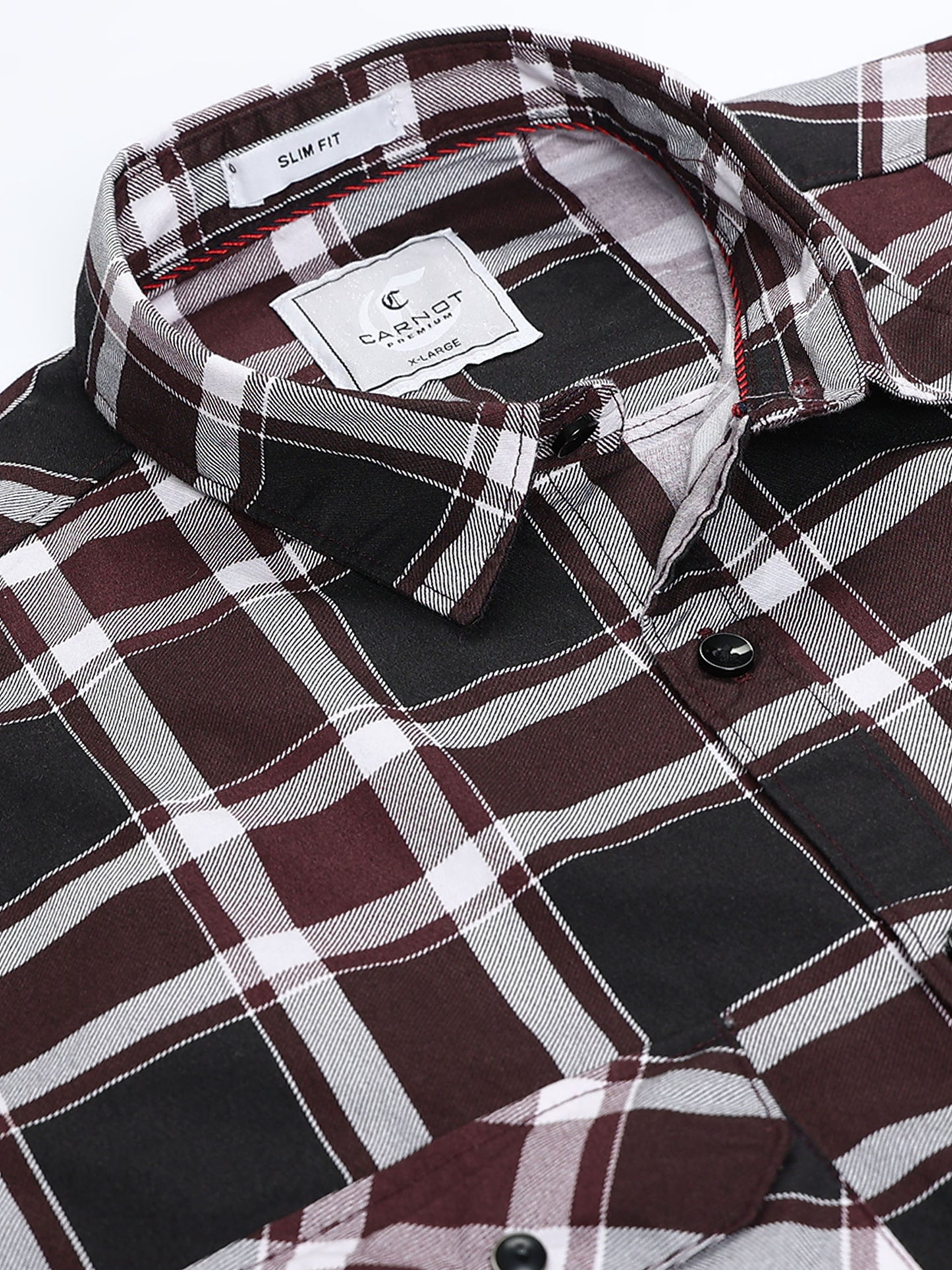 100% Cotton Twill Checks maroon Shirt