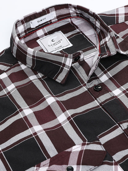 100% Cotton Twill Checks maroon Shirt