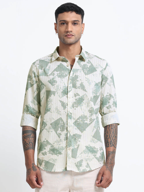 100% Cotton lino Print beige Shirt