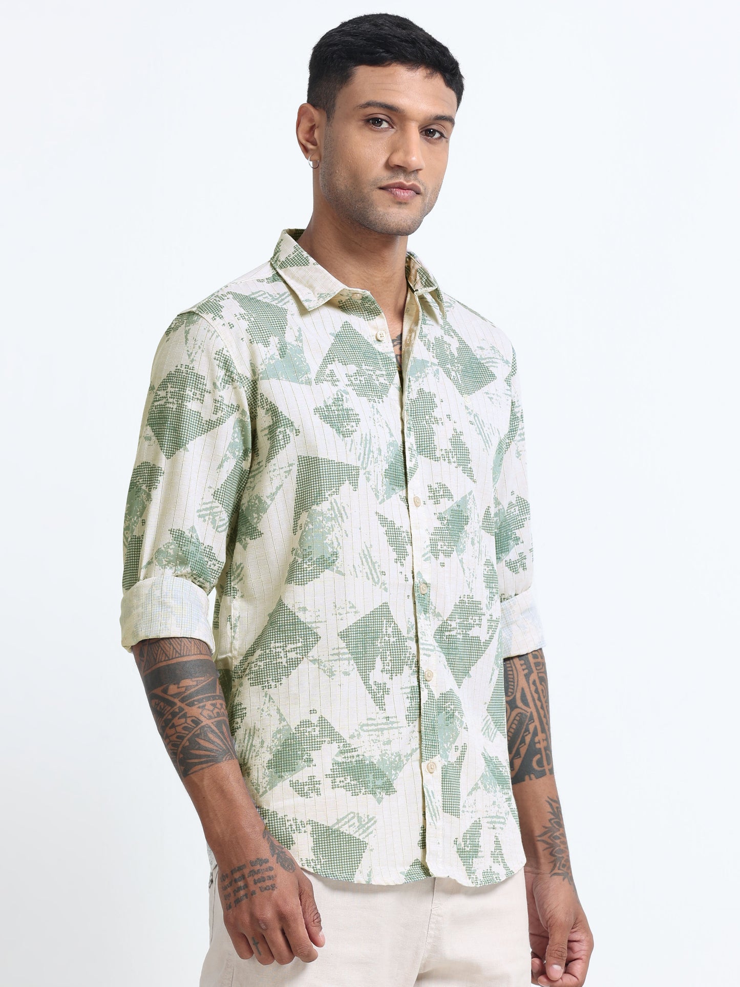 100% Cotton lino Print beige Shirt