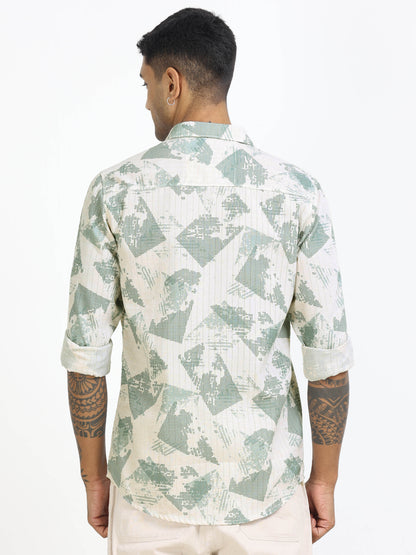 100% Cotton lino Print beige Shirt